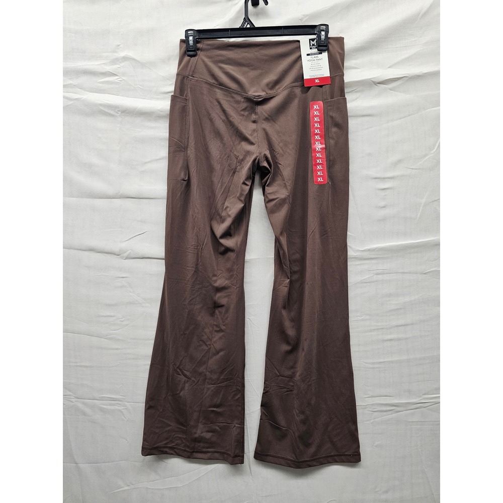 Members Mark Womens XL Flare Yoga Pant Brown Everyday High Waist Pocket